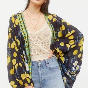 Anthropologie navy Lemon Print Kimono Jacket
